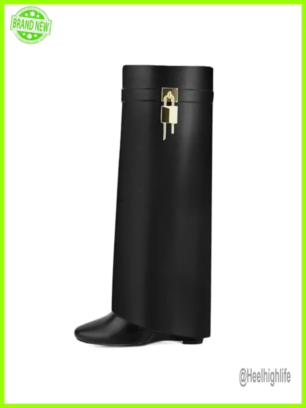 Faux Leather Fold Over Knee High Wedge Boots Pointy Toe Side Zipper